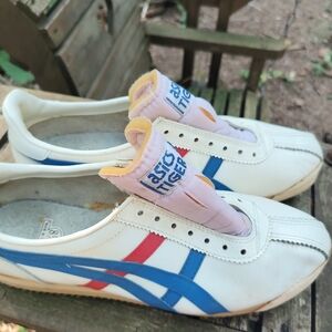 Vintage ASICS Tiger Onitsuka Shoes Leather Men's 8.5 Taiwan Red White Blue